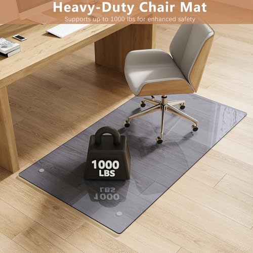 30" x 55" Gray Tempered Glass Chair Mat for Carpet & Hard Floors - Image 3