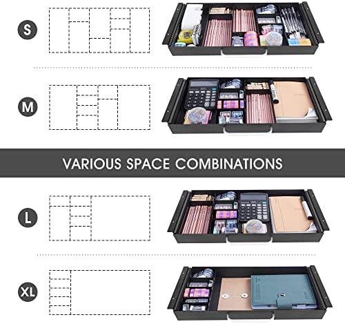 GOME Large Size Under Desk Slide out Pencil Drawer with Adjustable Space Divider Design for Storing Pencil and Office Accessories, Underdesk Pull out Tray Organizer Mounted for Sit Stand Workstation - Image 4