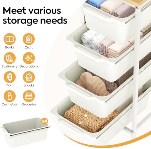 KINGBOARD Slim Rolling Cart with 4 Drawers, Metal Utility Storage Cart - Image 3