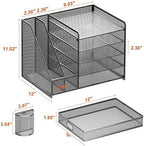 Marbrasse 5-Tier Paper Letter Tray Organizer with Drawer and Pen Holder, Mesh Desktop Organizer and Storage with Magazine Holder for Office Supplies (Grey) - Image 6