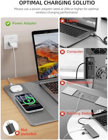 Mouse Pad with 15W Wireless Charging, XXL Large Leather Desk Mat, Gray - Image 3
