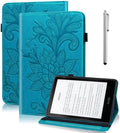 Case for All-New 7" Kindle Paperwhite 12th Generation 2025/2024 & Kindle Colorsoft Signature Edition 2024, Embossed Lace Premium PU Leather Case with Card Slot/Pen Holder, Blue by TUOLISG
