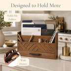 BLU MONACO | Wooden Mail Organizer with Drawer and Compartments | Mail Sorter Organizer Countertop for Desk Entryway | Outgoing Mail Holder Wood Desktop File Storage - Image 4