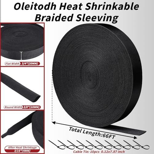 Oleitodh 66 ft 3/8 in 2:1 Heat Shrink Braided Sleeving, Black - Image 2