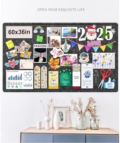 Large Bulletin Board, Foldable 60x36 Inches Cork Board Alternative, Large Felt Board Decorative Pin Board for Wall, Foldable Photo Board Self-Adhesive Vision Board with 36 Pushpins Dark Gray - Image 2