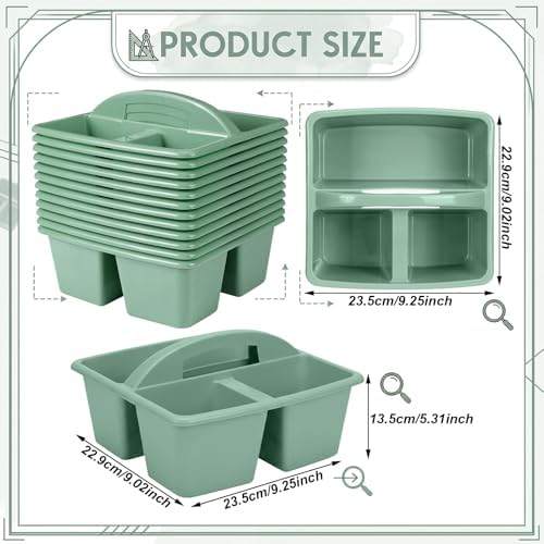 Geetery 12 Pack Eucalyptus Green Plastic Portable Storage Caddy, Sturdy 3 Compartment Table Organizer Caddy with Handle for Home Office Bathroom Countertop Vanity Desk Utility Supplies Storage - Image 2