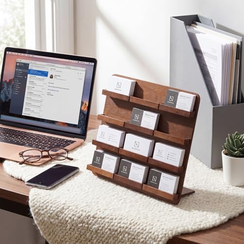 Leinuosen 2 Tier Wood Business Card Holder, 12 Slot, 12.6 x 12.9 Inch - Image 5