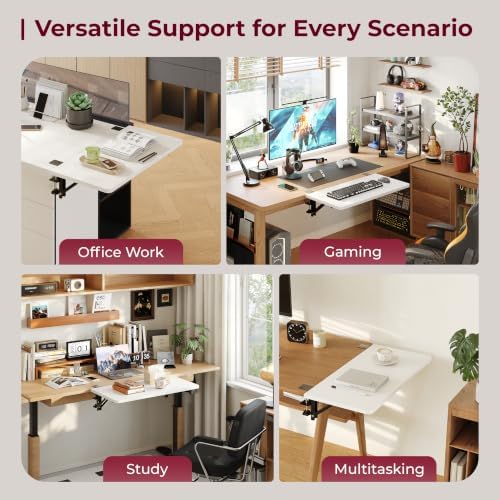 Desk Extender Tray, 16"×12" Clamp-On Arm Rest Shelf, 90° Foldable Computer Elbow Support for Office Home, Space-Saving Keyboard Mouse Tray (White) - Image 7