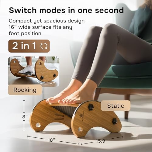 Bamboo Foot Rest for Under Desk at Work, Adjustable Foot Stool, 2-in-1 Reversible Rocking Footrest, Static Leg Rest, 16in Wide Surface, Non-Slip Breathable Pad, Home Office Ergonomic Support at Work - Image 5