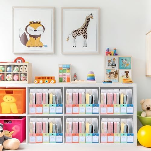 Pasimy 25 Pcs Boho Cardboard Magazine File Holder Magazine Organizer Book Bin with Label Sticker Multicolor File Storage Box for Desk Shelves Document School Classroom Home Office Supplies - Image 5
