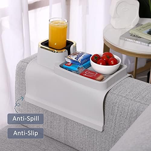 HMASYO Couch Cup Holder Tray – Weighted Silicone Sofa Armrest Organizer Table with Anti-Spill Coaster, Easy Reach for Drink, Snacks, Remote & Phone, Non-Slip Base, Easy Clean - Image 2