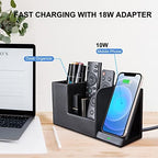Wireless Charger with Desk Organizer, Wireless Charging Station for iPhone 13/13 Pro Max/13 Pro/12 Series/11/XS Max/XR/X/8Plus/SE 2, Wireless Charging Stand with Leather… (Black L) - Image 2