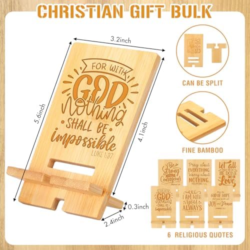 Novabright 24 Pcs Christian Bible Verse Bamboo Phone Stand, Natural - Image 2