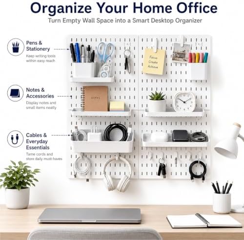 PSLER 22"×22" White Pegboard Kit with 17 Accessories, Garage Office Storage - Image 5