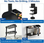 2-Tier Carbon Steel Clamp-On No Drill Desk Storage Organizer Shelf - Image 4