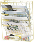 TQVAI Wall File Organizer, 5 Tier Hanging File Organizer with Bottom Tray, No Assembly Required Metal Wall Mount File Holder for Office Home Classroom, Gold by TQVAI
