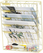 TQVAI Wall File Organizer, 5 Tier Hanging File Organizer with Bottom Tray, No Assembly Required Metal Wall Mount File Holder for Office Home Classroom, Gold by TQVAI