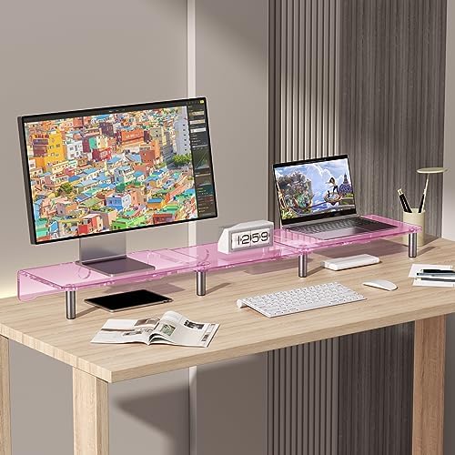 Pink Acrylic Dual Monitor Stand Riser，Adjustable Length Angle for 2Monitors - Image 4