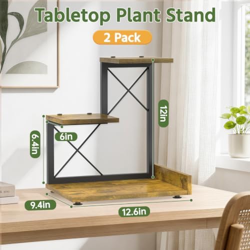 LASZOLA Plant Stand Indoor Tabletop Shelf Small for Desk, Wooden Brown - Image 3