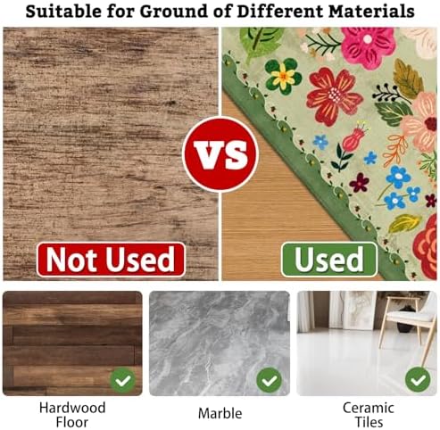 Office Chair Mat for Hardwood & Tile Floor,Boho Floral 60"x48" Office Computer Chair Mat for Rolling Chairs,Under Desk Non Slip Gaming Rug,Rubber Backing Large Low-Pile Carpet Protector Mat(Green) - Image 4