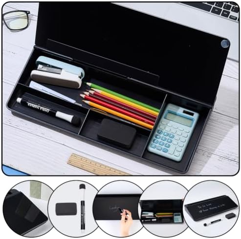 WADORN Desk Whiteboard with Storage Glass Dry Erase Board Black Deskboard Buddy Desktop Organizer Office Accessories for Men Women Work from Home Office School Must Haves 15x7x2 Inch - Image 3