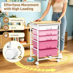 SUNALLY Rolling Carts with 5 Drawers, Storage Drawer Carts for Craft, Pink - Image 6
