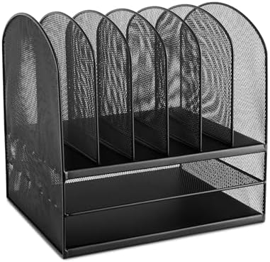 Safco Onyx Desk Organizer, 6 Vertical Compartments and 2 Trays, Office and Classroom Mailbox , Paper and Mail Sorter, Steel Mesh, Black by SafcoProducts