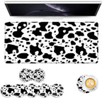 Keyboard Mouse Pad Set, Extended Gaming Mouse Pad+Ergonomics Keyboard Wrist Rest Support, Memory Foam, Easy Typing Pain Relief, 4Pcs XL Ultra Thick Desk Mat,Cute Cow Pattern by Vobber