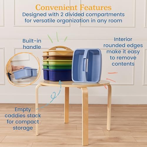 ECR4Kids 2-Compartment Large Plastic Caddy, Multipurpose Organization, Earthtone, 6-Pack - Image 5