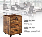 OFCASA 3 Drawer File Cabinet with Lock, Small Rolling Filing Cabinets for Home Office, Wood Under Desk File Cabinet with Wheels, Mobile Storage Organizer, Printer Stand for Letter/Legal, Rustic Brown - Image 3