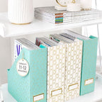 BLU MONACO | Set of 4 Foldable Pink & Aqua Magazine File Holders with Gold Geometric Patterns | Vertical File Organizer Boxes with Gold Label Holders for Home & Office - Image 4