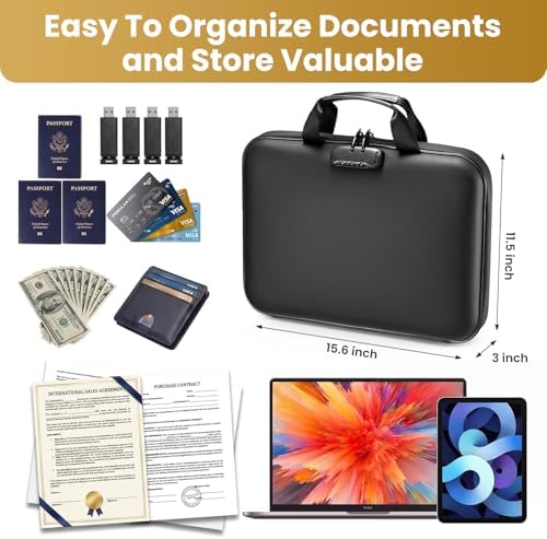 Fireproof Document Box with Lock, Hard case Fireproof File Organizer with 13 Pocket Accordion File Folders, Portable Safe Box - Image 3