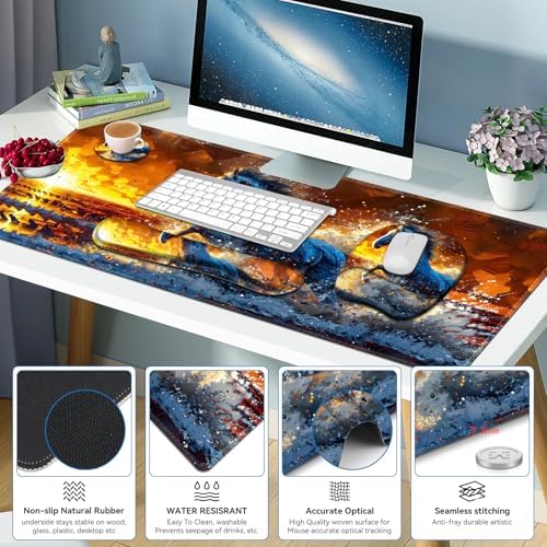 Large Mouse Pad, Keyboard Wrist Rest Set, Ergonomic Mouse Pad with Wrist Support, Desk Mat with Stitched Edges + Coaster, Extended Desk Pad Waterproof Desk Mat for Home Office Game I Running Horse - Image 4