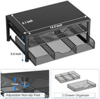 OPNICE Desk Organizer and Accessories, 2-Tier Computer Monitor Stand Riser with 2 Drawer, Laptop Stand, Office Desk Accessories for Office Supplies, Black - Image 5
