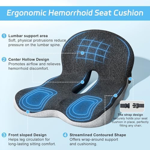 Truck Driver Seat Cushion, Memory Foam L-Shaped Ergonomic Cushion for Office Chairs, Comfort & Support for Long Sitting - Image 4