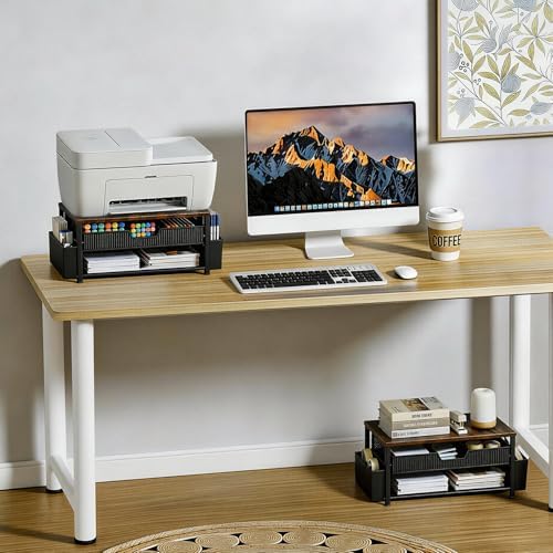 Printer Stand for Desk, Desktop Printer Shelf for Home Office, Brown - Image 5