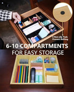 Office Drawer Organizer, Bamboo Desk Drawer Organizer with 4 Removable Dividers, Desk Organizers and Accessories with 10 Adjustable Compartments for Office Home Gray - Image 5