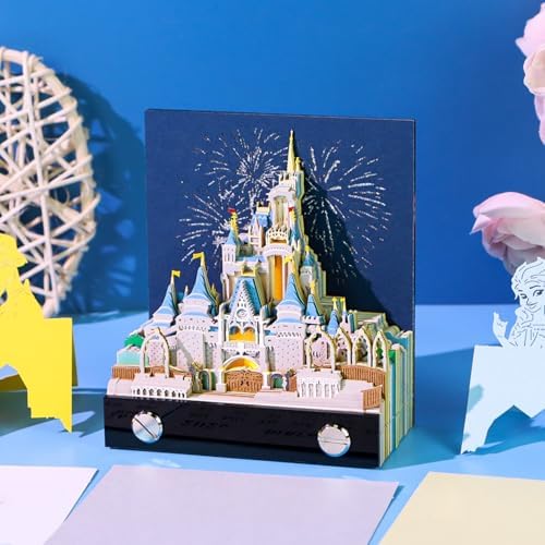 3D Memo Pad Art Sticky Notes, Fantasy Castle 3D Notepad with Light Paper Sculpture Art Multicolor Paper Note with Silhouette DIY Desk Decoration - Image 4