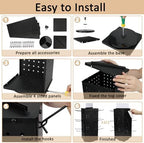 Rotating Pegboard Display Stand With 24 Hooks, 4-Sided Metal Spinning Peg Board Display 7.4"x7.4"x17" Spinner Pegboard Carousel Craft Rack Organizer (Black) - Image 6