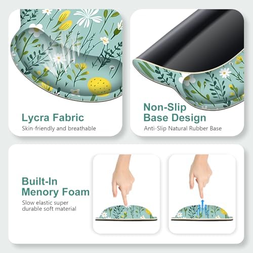 Floral Desk Mat, 4in1 Large Mouse Pad with Wrist Rest, Desk Matt for Desktop, Desk Pad Mat, Anti-Slip XXL Computer Ergonomic Mousepad with Wrist Support for Keyboard and Mouse I Green Elegant Flowers - Image 6
