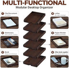 Solid Wood Letter Tray, 6-Tier Pull-Out Paper File & Desk Organizer, Walnut - Image 5