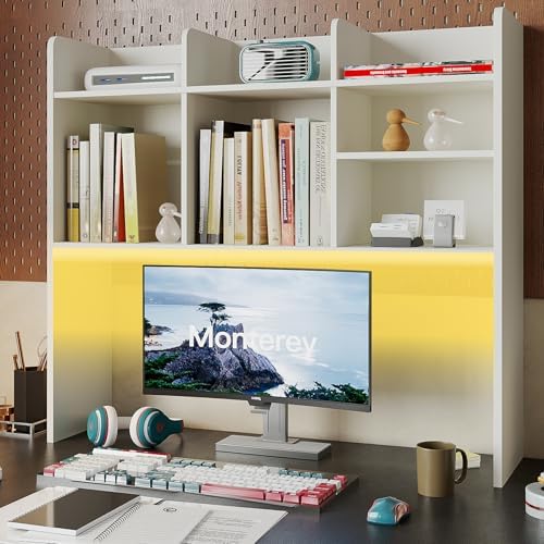ChooChoo Desk Hutch Dorm with LED Lights, Desktop Bookshelf with 7 Shelves by ChooChoo