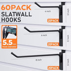 INCLY 60 Pack Slatwall Hooks, 4/6/8 Inch Slat Wall Hanging Hook and Hanger - Image 4