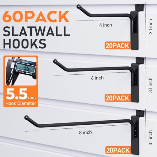 INCLY 60 Pack Slatwall Hooks, 4/6/8 Inch Slat Wall Hanging Hook and Hanger - Image 4