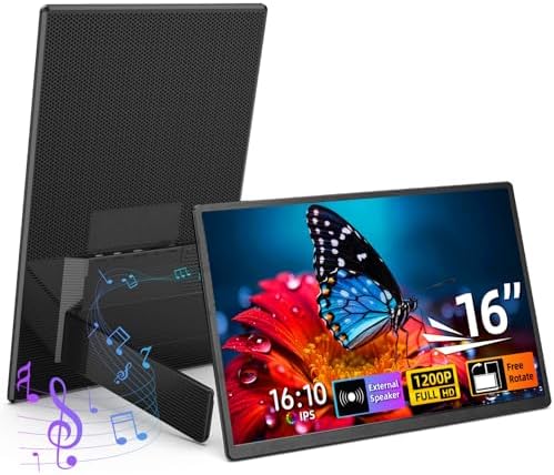 Portable Monitor 16" 1200P FHD Horizontal Vertical with Speaker by BKVOO