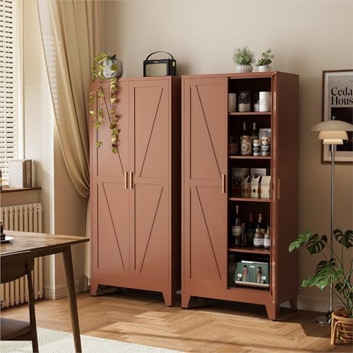 COFaR 71" Metal Pantry Cabinet in Brown, 5-Tier Storage with Adjustable Shelves, Metal-Tone Cupboard for Kitchen, Office & Living Room Organization by COFAR