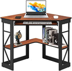 VECELO Corner Computer Desk 41 x 30 inches with Smooth Keyboard & Storage Shelves for Home Office Workstation, Teak by VECELO