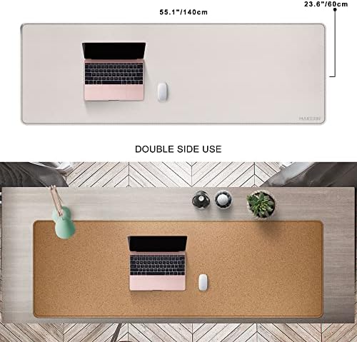 MAIDERN 55” x 24” Cork & Leather Desk Pad, Large XXL Desk Mat (Cream) - Image 2