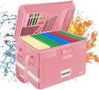 DocSafe Fireproof Document Box with Lock,File Storage Organizer with Zipper Pockets,Collapsible Portable File Box Home Office Safe Filing Cabinet with Handle for Hanging Letter/Legal Folder,Pink by DocSafe