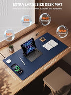 Mouse Pad with 15W Wireless Charging, XXL Large Leather Desk Mat, Blue - Image 4